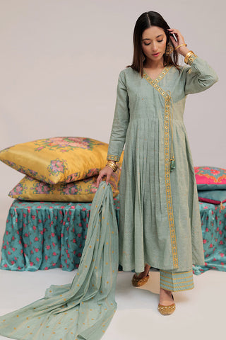 LBD-02560 | Green & Gold | Casual plus 3 Piece Suit  | Cotton Yarn dyed Jacquard