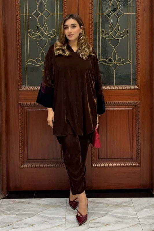Picture of Manahils - Velvet Co-Ord Set - Available at Raja Sahib