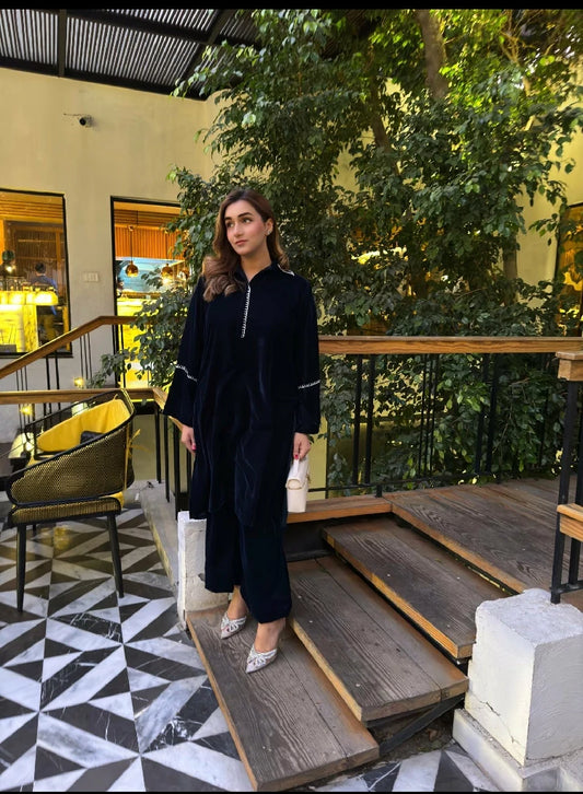 Picture of Manahils - Zinc Embroidered Velvet Co-Ord - Available at Raja Sahib