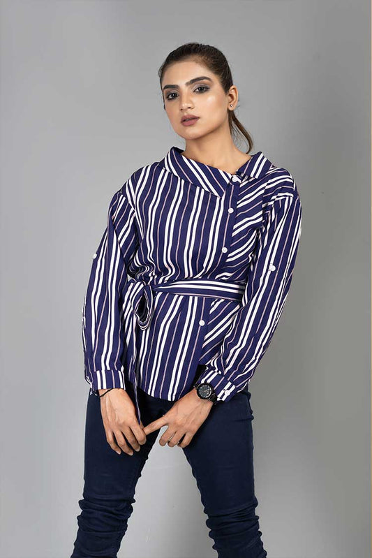 Picture of Ellena - Striped Line Goergette Top - Available at Raja Sahib