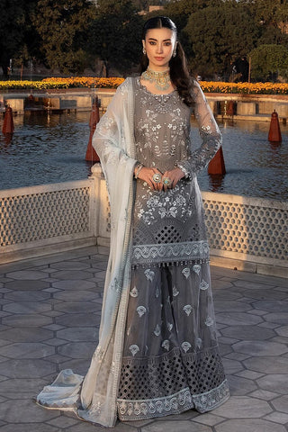 08 STORMY GREY Safeera Embroidered Chiffon Collection Vol 13