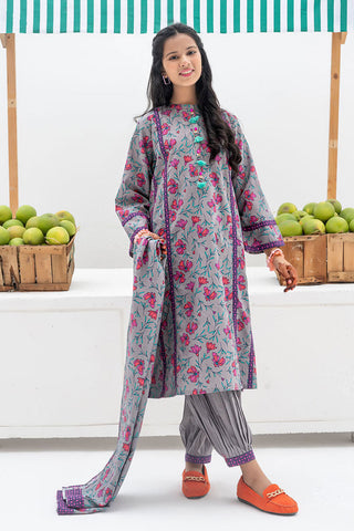 GAD-02441 | Grey & Multicolor | Casual 3 Piece Suit | Khaddar Printed