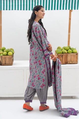 GAD-02441 | Grey & Multicolor | Casual 3 Piece Suit | Khaddar Printed