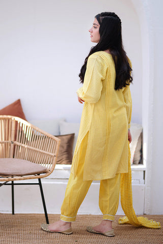 GBD-02246 | Yellow & Silver | Casual 3 Piece Suit | Cotton Dobby Lurex