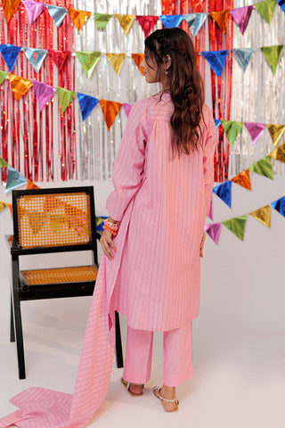 GBD-02603 | Pink & Silver | Casual Plus 3 Piece Suit  | Cotton Dobby Jacquard