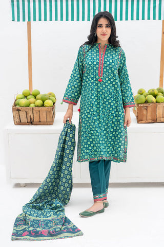 LAD-02388 | Green & Multicolor | Casual 3 Piece Suit | Cotton Khaddar Printed