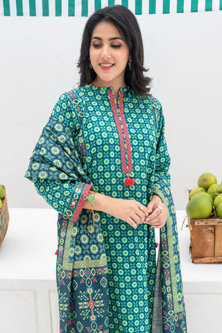 LAD-02388 | Green & Multicolor | Casual 3 Piece Suit | Cotton Khaddar Printed