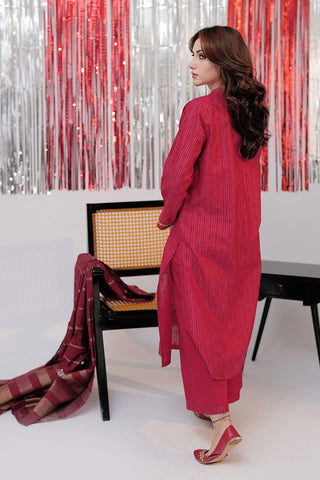 LBD-02568 | Maroon & Gold | Casual plus 3 Piece Suit  | Cotton Dobby Jacquard