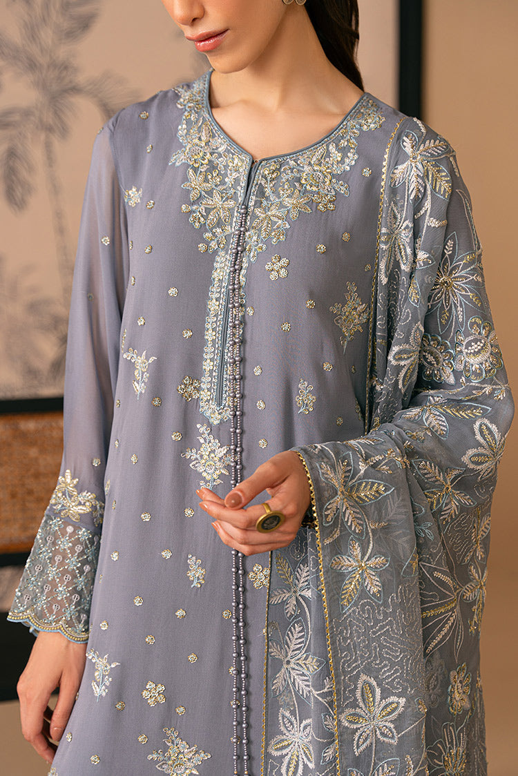 Picture of Cross Stitch - Luxe Atelier Unstitched Collection - Smoke Blue - Available at Raja Sahib