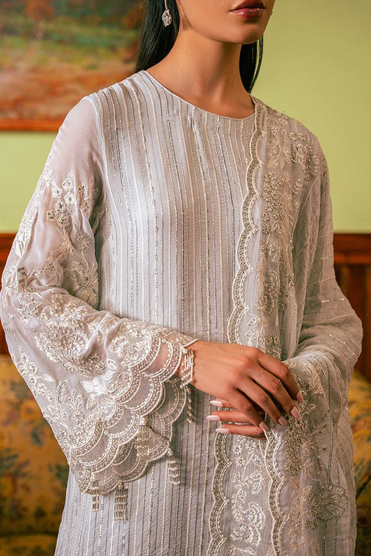 Picture of Cross Stitch - Embroidered Chiffon Collection - Muted Blue - Available at Raja Sahib