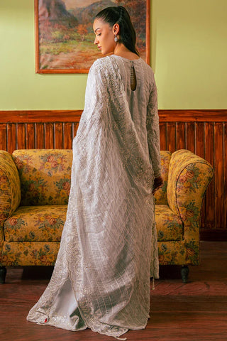 Picture of Cross Stitch - Embroidered Chiffon Collection - Muted Blue - Available at Raja Sahib