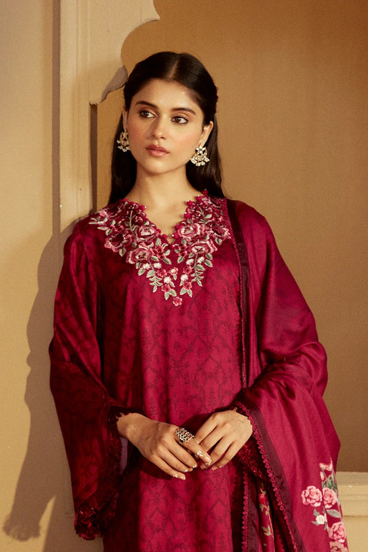 Picture of Cross Stitch - Winter Unstitched Collection 2024 - Pink Velveten - Available at Raja Sahib