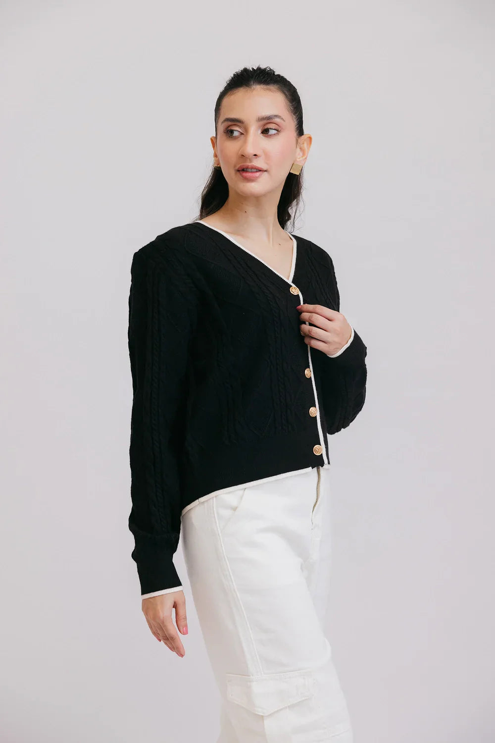 Picture of Full Sleeves V-Neck Cardigan Sweater - Available at Raja Sahib