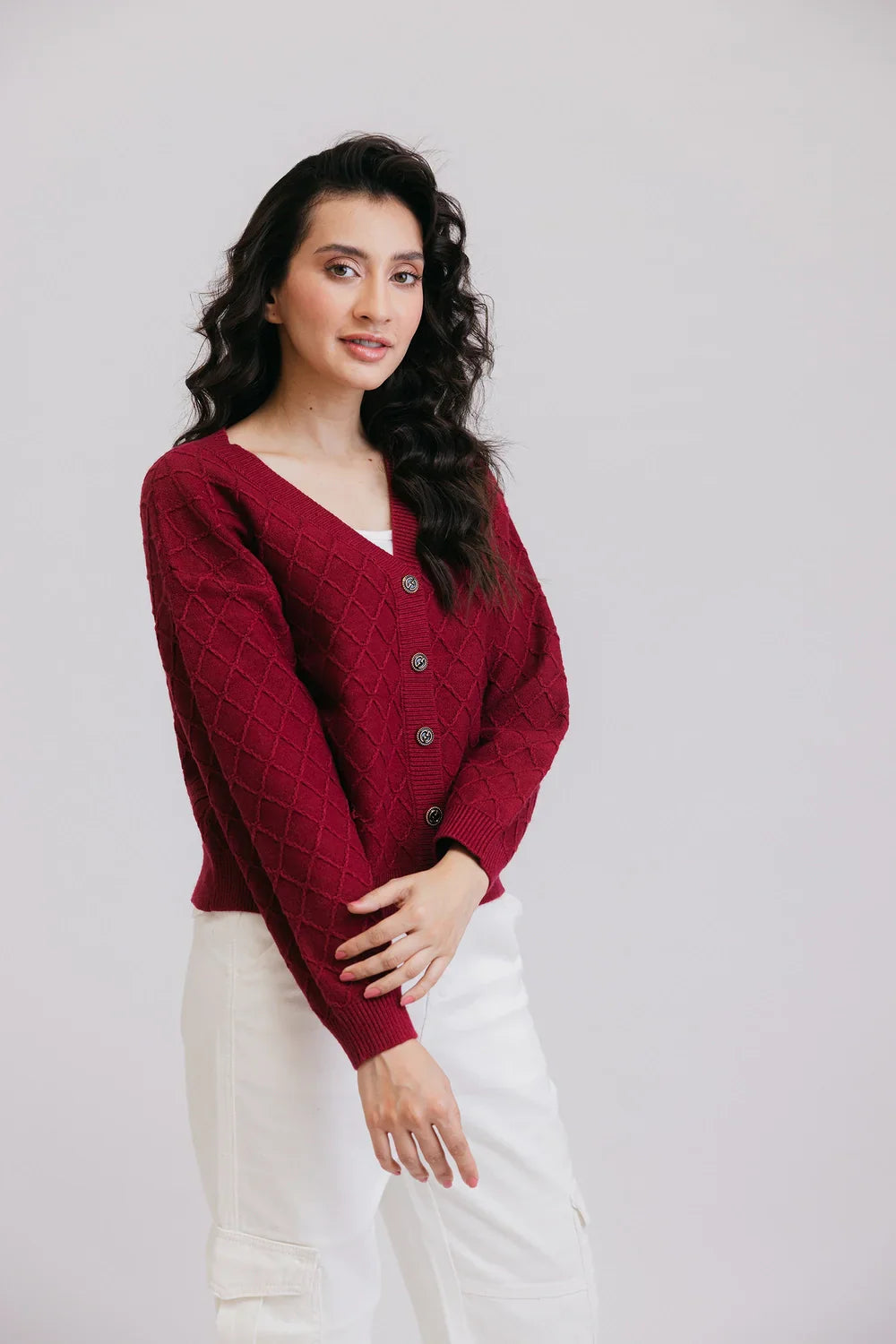 Picture of Full Sleeves V-Neck Cardigan Sweater - Available at Raja Sahib