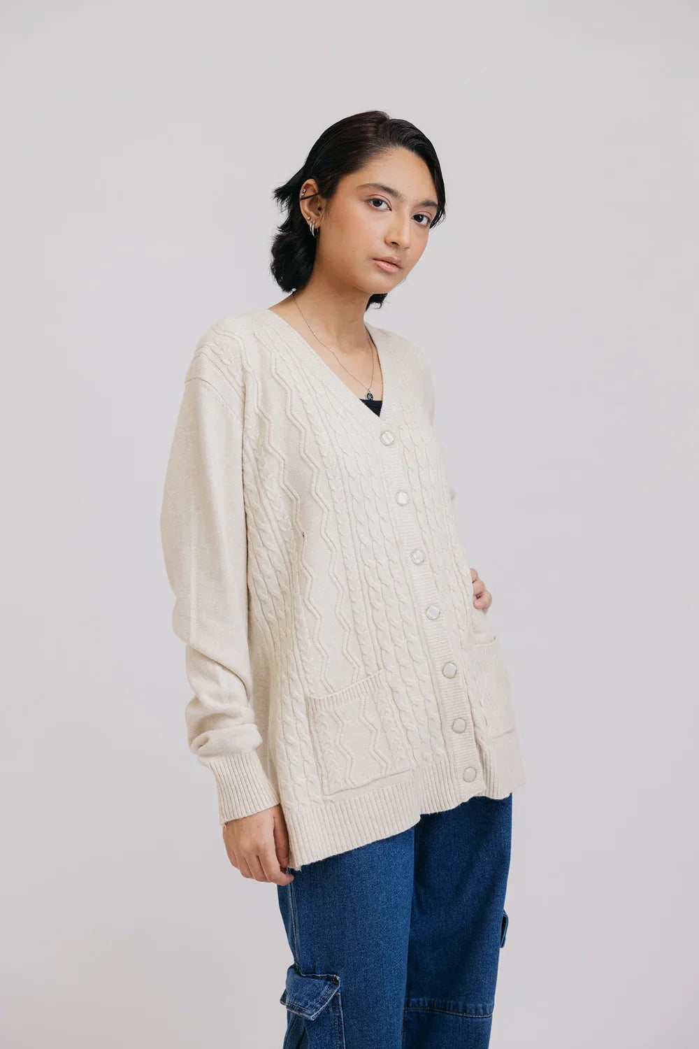 Picture of Full Sleeves V-Neck Cardigan Sweater - Available at Raja Sahib