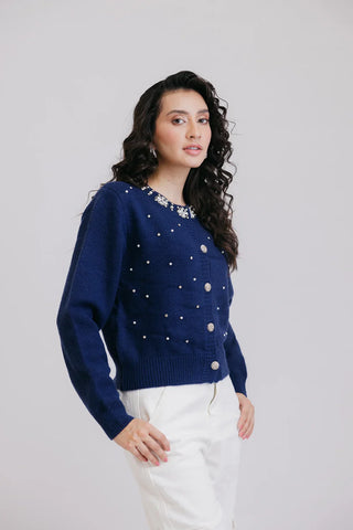 Picture of Full Sleeves Round Neck Cardigan Sweater - Available at Raja Sahib