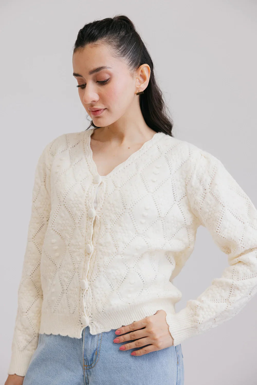 Picture of Full Sleeves V-Neck Cardigan Sweater - Available at Raja Sahib