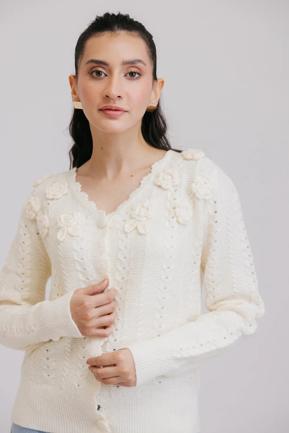 Picture of Full Sleeves V-Neck Cardigan Sweater - Available at Raja Sahib