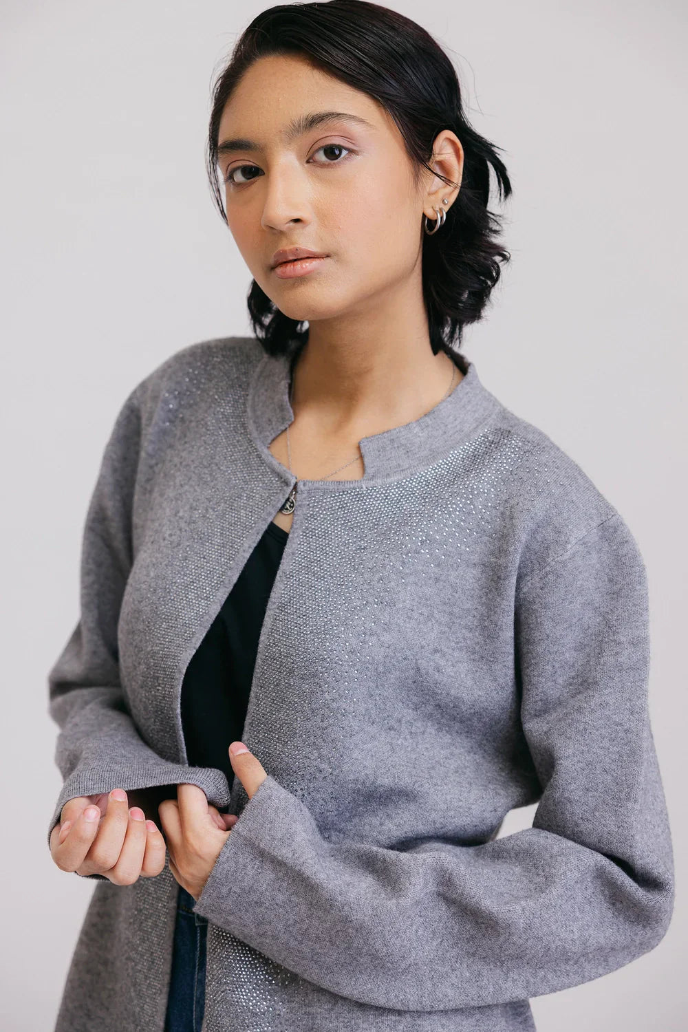 Picture of Full Sleeves Round Neck Cardigan Sweater - Available at Raja Sahib