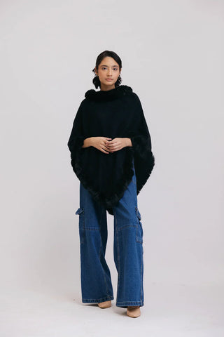 Picture of Faux Fur Pullover Poncho - Available at Raja Sahib