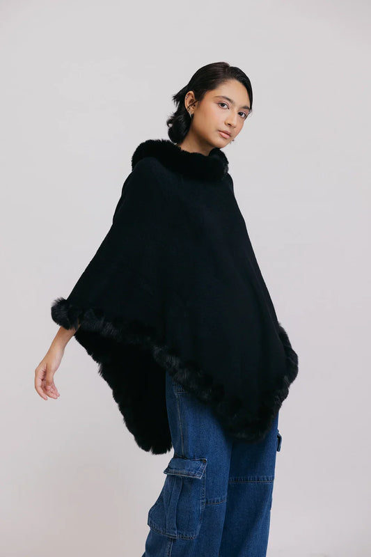 Picture of Faux Fur Pullover Poncho - Available at Raja Sahib