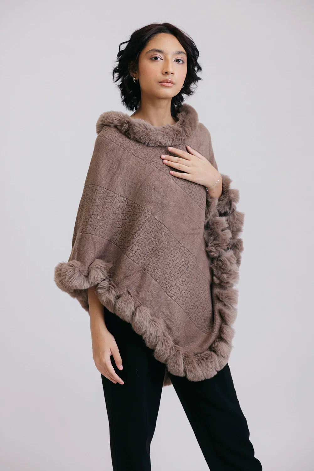 Picture of Faux Fur Pullover Poncho - Available at Raja Sahib