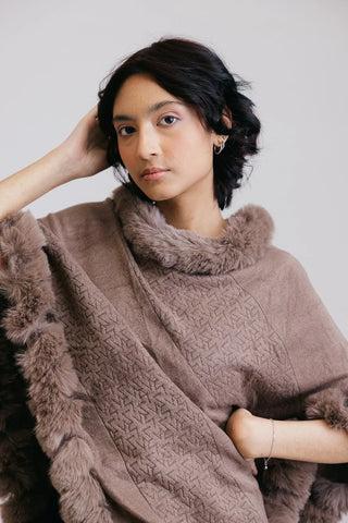 Picture of Faux Fur Pullover Poncho - Available at Raja Sahib