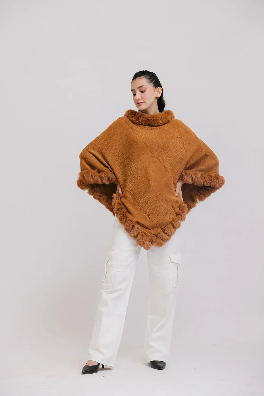 Picture of Faux Fur Pullover Poncho - Available at Raja Sahib