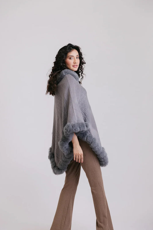 Picture of Faux Fur Pullover Poncho - Available at Raja Sahib