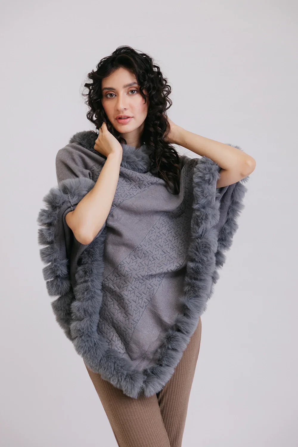 Picture of Faux Fur Pullover Poncho - Available at Raja Sahib