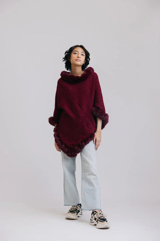 Picture of Faux Fur Pullover Poncho - Available at Raja Sahib