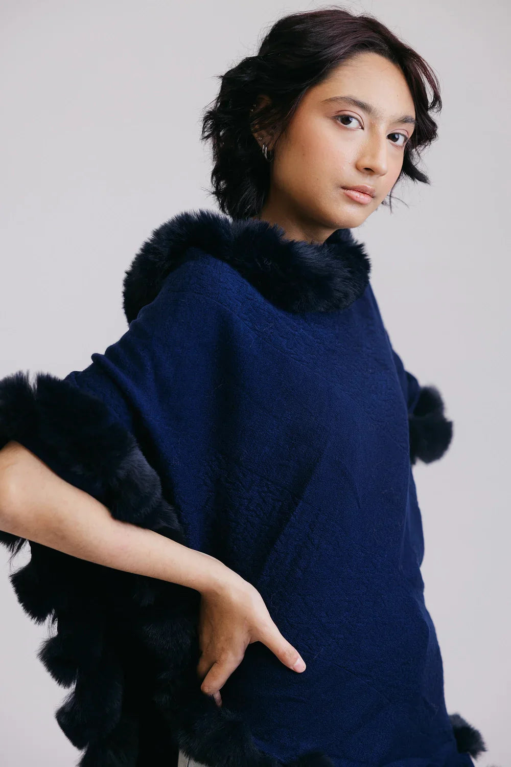 Picture of Faux Fur Pullover Poncho - Available at Raja Sahib