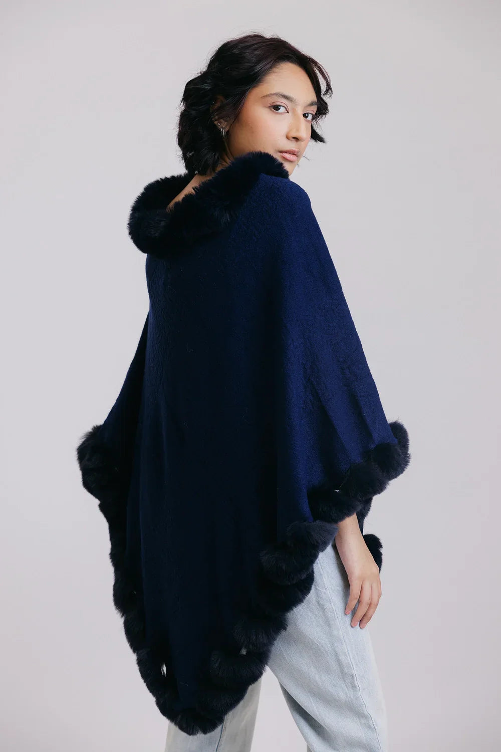 Picture of Faux Fur Pullover Poncho - Available at Raja Sahib