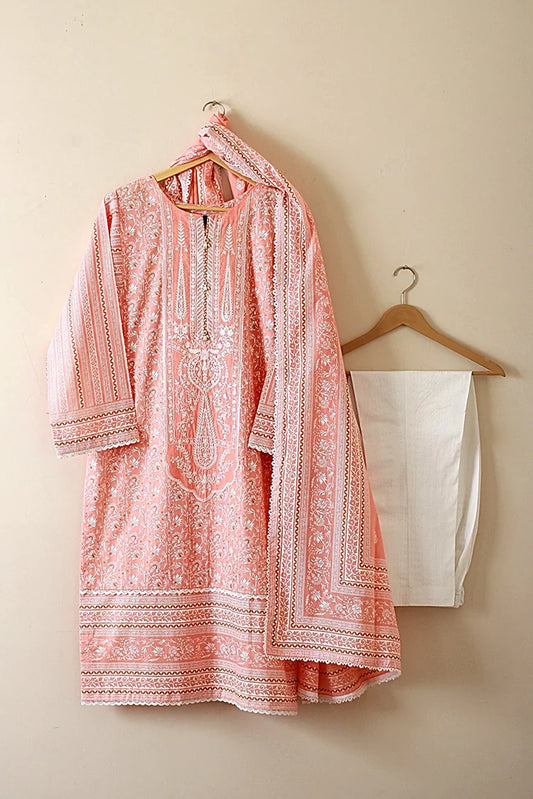 Picture of Kashish - Reaty to Wear 3 PC Lawn Suit - Peach - 6022C - Available at Raja Sahib