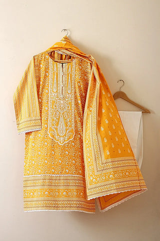 Picture of Kashish - Reaty to Wear 3 PC Lawn Suit - Mustard Yellow - 6022C - Available at Raja Sahib