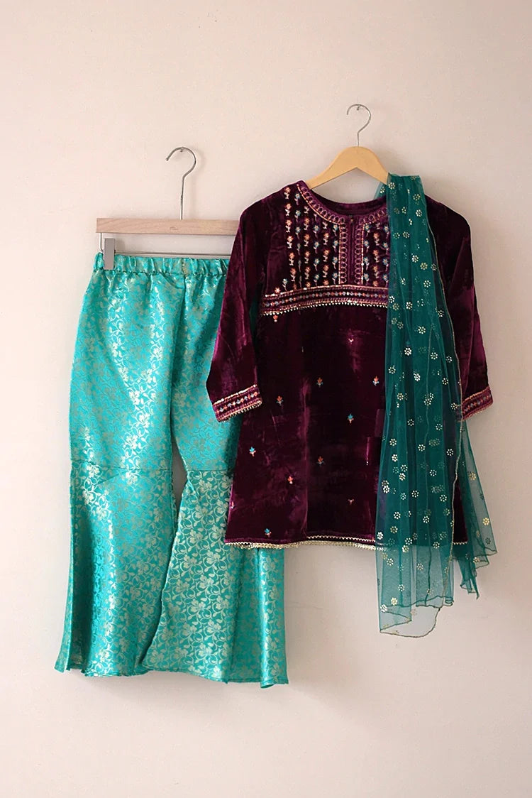 Picture of Kashish - Kids Velvet Wear - 3 Piece - 6126G - Available at Raja Sahib