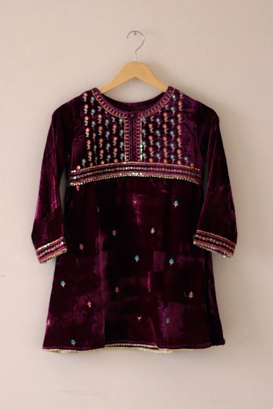 Picture of Kashish - Kids Velvet Wear - 3 Piece - 6126G - Available at Raja Sahib