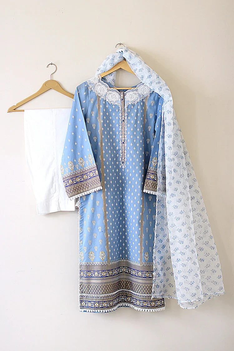 Picture of Kashish - Reaty to Wear 3 PC Lawn Suit - Blue - 7085 - Available at Raja Sahib