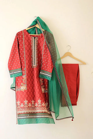 Picture of Kashish - Reaty to Wear 3 PC Lawn Suit - Red - 7090 - Available at Raja Sahib