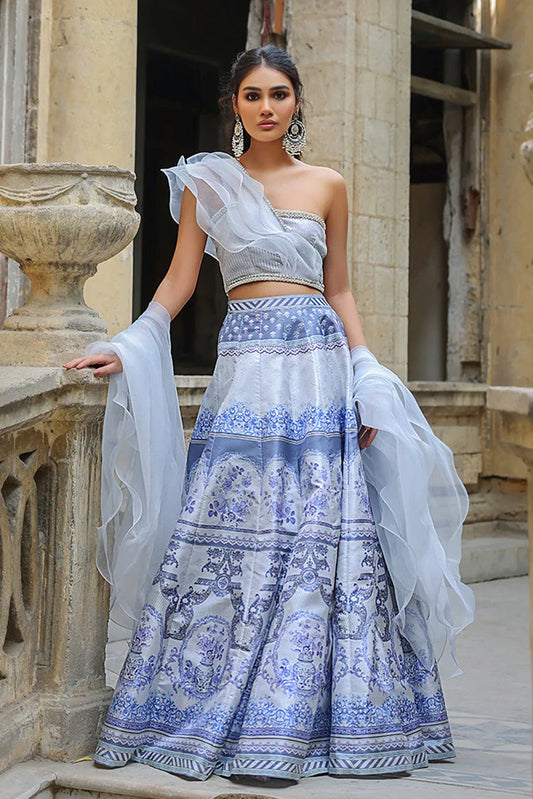 Picture of Threads & Motifs - Organza Blouse With Printed Lehenga - Available at Raja Sahib