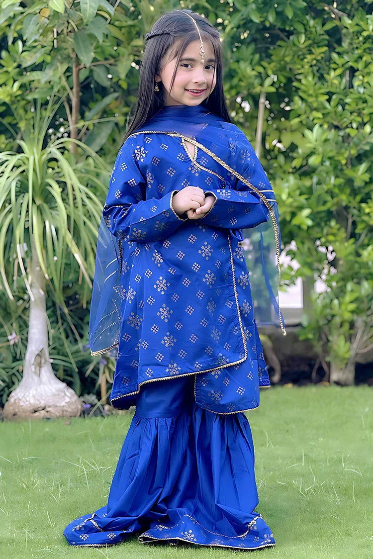 Picture of Girls Blue 3 Piece Cotton Suit - 8585 - Available at Raja Sahib