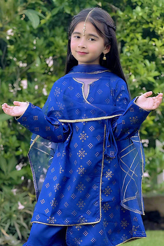 Picture of Girls Blue 3 Piece Cotton Suit - 8585 - Available at Raja Sahib