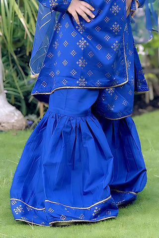 Picture of Girls Blue 3 Piece Cotton Suit - 8585 - Available at Raja Sahib