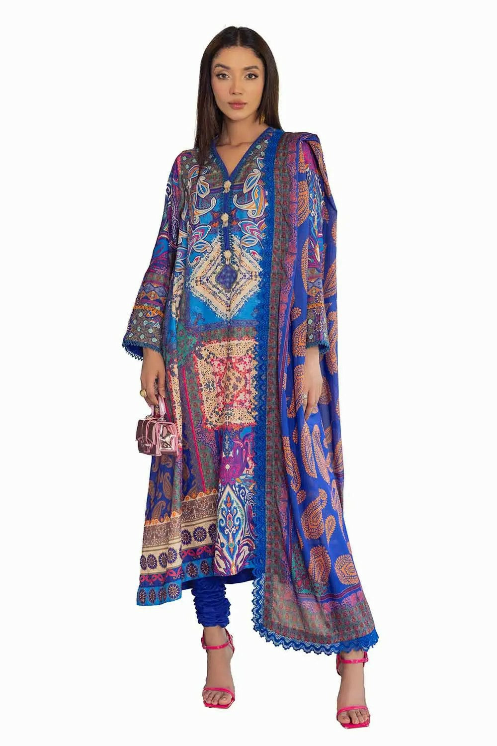 Picture of Gul Ahmed - La Soie Royal Silk Collection - 3PC Printed Jacquard Silk Suit S-42002 - Unstitched - Available at Raja Sahib