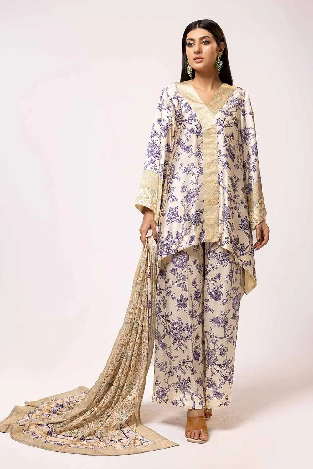 Picture of Gul Ahmed - La Soie Royal Silk Collection - 3PC Printed Charmeuse Silk Suit S-42008 - Unstitched - Available at Raja Sahib