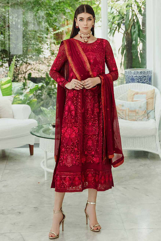 Picture of Freesia - SW23 506 Crimson Shadi Ariya Chiffon De Luxe - Available at Raja Sahib