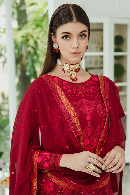 Picture of Freesia - SW23 506 Crimson Shadi Ariya Chiffon De Luxe - Available at Raja Sahib