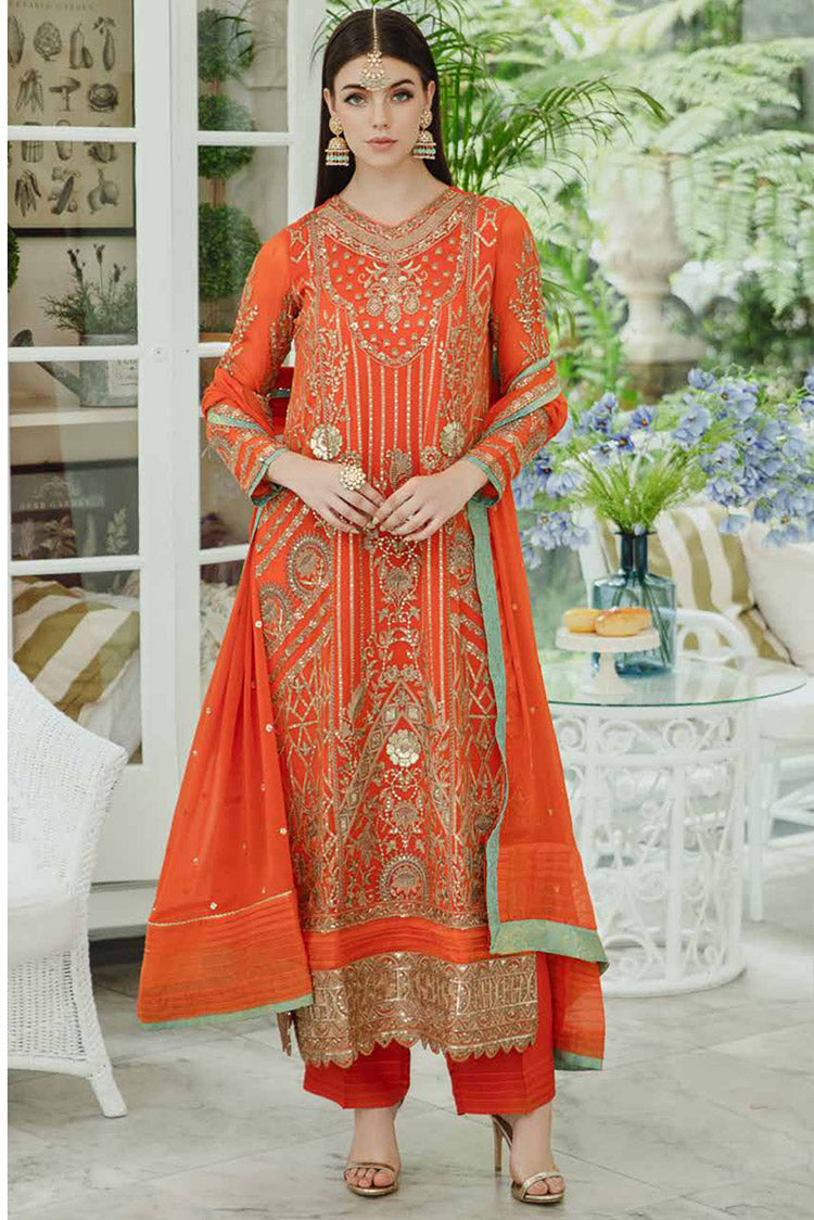 Picture of Freesia - SW23 509 Tiger Orange Mina Ariya Chiffon De Luxe - Available at Raja Sahib