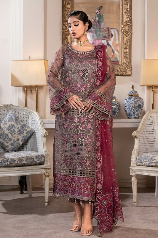 Picture of Janique - JJ Embelished Luxury Chiffon Collection Vol 2 - D 02 Burgundy Orchid - Unstitched - Available at Raja Sahib