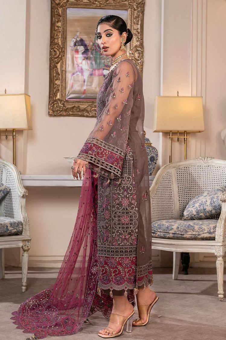 Picture of Janique - JJ Embelished Luxury Chiffon Collection Vol 2 - D 02 Burgundy Orchid - Unstitched - Available at Raja Sahib